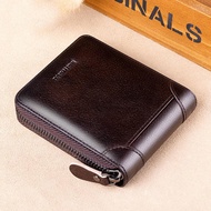 BANYANU กระเป๋าสตางค์หนังวัวแท้ 100% ของแท้ผู้ชายกระเป๋าสตางค์ซิป RFID ป้องกันขนาดเล็ก