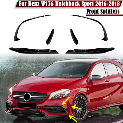 Glossy Black Front Bumper Lip Spoiler Splitters Canards Vents For Benz W176 A200 A250 A45 AMG Hatchb
