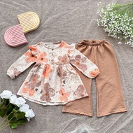 Setelan anak perempuan motif bunga / setcela anak perempuan/ one set anak perempuan / setelan muslim