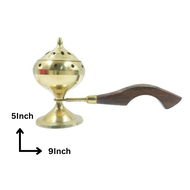 Brass Incense Burner with Long Wooden Handle Dhoop Pot Indian Prayer Item