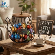 Espresso Capsule Organizer Basket Coffee Pod Creamer Holder with Lid for Counter Coffee Bar Accessor