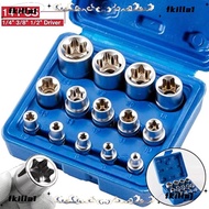 FKILA 14PCS/Set Hexagon Socket Nut Socket, 1/4" 3/8" 1/2" External Hex Wrench Head Star Socket Set, 