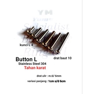 L BUTTON BOLT 10 BOLT THREAD/ M.6/ (length 1cm to 6cm) p.1.0 Stainless 304