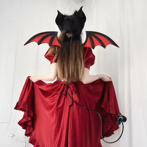 New Handmade Simulation Plush Furry Bat Ears Devil Sweetheart Halloween Bat Cosplay Pros Night Party