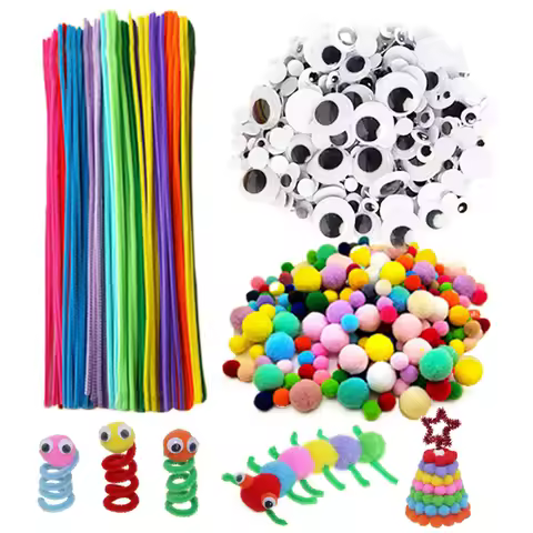 Handmade Material Set Materials Plush Stick Pompoms Wiggle Eyes Color Household DIY Handicrafts Supp