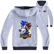 Sonic The Hedgehog สีดำ/ สีเทาเสื้อผ้าเด็ก Hooded Zipper เสื้อกันหนาวสำหรับชาย15ปีหญิง3-16ปีแขนยาวผ้าฝ้าย + โพลีเอสเตอร์ฤดูใบไม้ผลิและฤดูใบไม้ร่วง