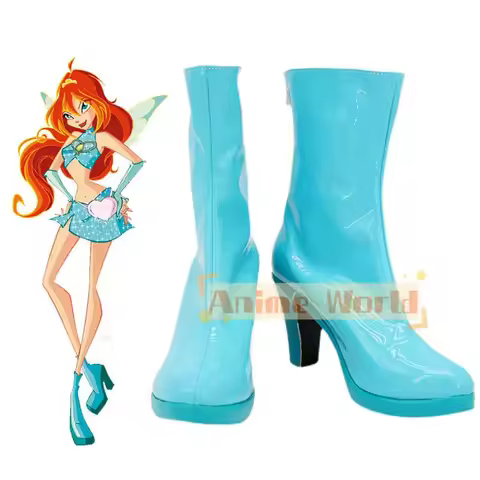 Anime Winx Club Bloom Charmix Blue Cosplay Shoes Boots Any Size for Unisex