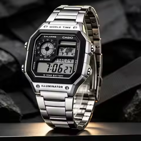 Casio AE-1200WHD Series | Digital Watch | Stainless Steel Band | 100M Waterproof | World Time | Long
