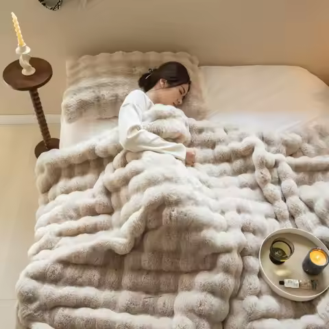 Office doublesided thickened Fluffy Plush Throw sofa blanket Ultra Soft Bubble nap blanket Bedroom L