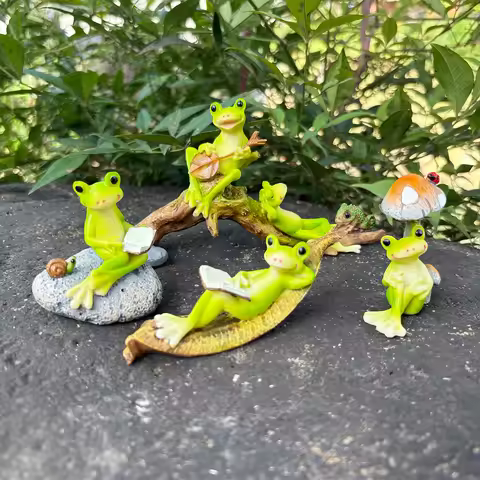 4Pc Resin Frog Statue Ornaments, Animal Elements, Cute Desktop Decoration, Garden Decoration