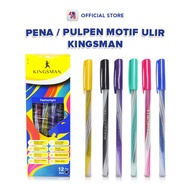 Pulpen Pena Lilin Ulir Spiral Kingsman dan XData Kecil Satuan Bolpoin Ulir 05 MM Transparan Berwarna