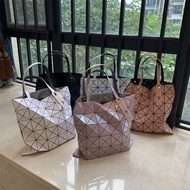 Issey miyake Japanese Original Single Six-Grid Shoulder Bag Foldable Laser Geometric Diamond Handbag Lightweight Open Tote Bag Women