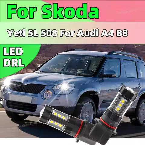2Pcs LED Daytime Running Lights Canbus P13W DLR Bulb DayLight 6000K For Skoda Yeti 5L 508 For Audi A