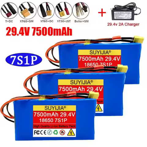 7S1P 24V 29.4V 7500mAh 18650 Lithium-ion Battery Pack Built-in BMS for Bluetooth Audio Medical Headl
