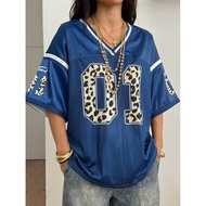 [Best in stock] Y2K Korean leopard print football jersey | Breathable slim cropped top | Summer casu