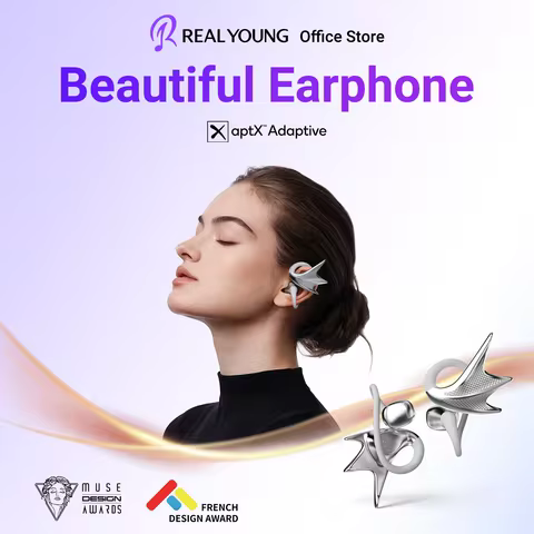 REAL YOUNG Open Ear Wireless Bluetooth Headphones for Running Sports, H700 JWS Hi-Res aptX Adaptive 