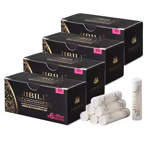 50pcs 6X26MM Activated Carbon Filter with Both Ceramic Caps Smoking Pipe Extra Slim 6MM Activated Ch