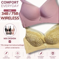 34B No Besi No Push Bra Span Lembut Wireless Baju Dalam Wanita Tiada Dawai