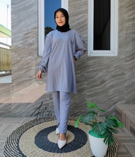 SYAFA Setelan Celana Knit Rib One Set ARISHA Daily Premium/Tunik Knit Rib Premium/Celana Knit Rib Pr