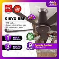 KDK K15YX-RBR Ceiling Fan - 60 Inch Remote Control DC Motor (Long Pipe) 9-Speed - Brown Kaze Series