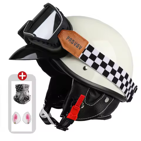 VGV L09 Retro Motorcycle Helmet Men's and Women's Half Helmet Four Seasons Cruise Riding Helmet with