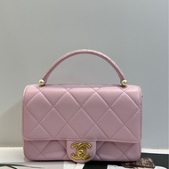 CHANEL/香奈兒25P粉色珍珠手柄口蓋包