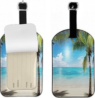 Zoczos Sunshine PU Leather Suitcase ID Tag Sea Blue Sky White Clouds Trees Luggage Baggage Tags ID Label for Suitcases Backpack Schoolbag Handbag, 1 Pack