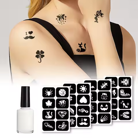 Reusable Temporary Tattoo Set with Body Glue, Multipurpose Stencil Kit for Glitter, Body Adhesive fo