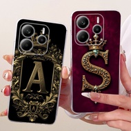 Global Cover For Redmi Note 14 4G Case Transparent Luxury Crown A-Z Letters 2D Flat Pattern Soft Pho