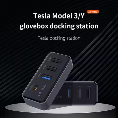 Docking Station USB Hub 4-in-1 for Tesla Model 3 Model Y Glovebox for Dashcam Flash Drive Charger Da