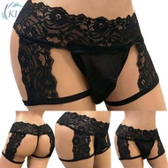Mens Sexy Thong Boxer Brief Lace Lingerie Backless Open Crotch Underwear Trunks