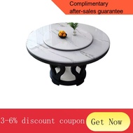 YQ60 Marble round Table Dining Table Family Dining Table with Turntable Induction Cooker Large Dining Table Home Dining