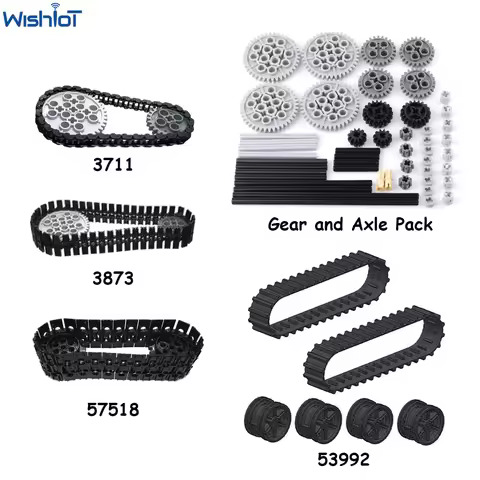 Legoeds-compatible Technical Tracks and Wheels Pack Gears and Axle Set Tank Chain Crawler for 3711 3