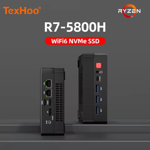 TexHoo Mini PC AMD R7 7730U 4500U R3 5400U up to 32G DDR4 1T NVMe Dual HDMI DP Wifi6 WDesktop Gaming
