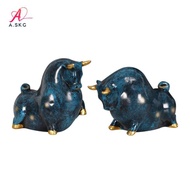 [COD] 2 Pieces Bovine Statue Collectible Bovine Figurine Gold Highlight Decorative Item for Cabinet