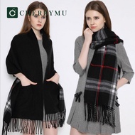CHERRYMU Model CY12 Plaid pocket shawl Scarf