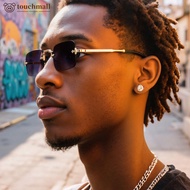 TOUCHMALL Rimless Cut Edge Rectangle Sunglasses Unisex Brand Punk Vintage Metal Small Frame Classic 