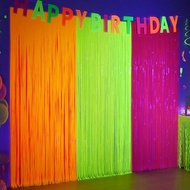 Glow In The Dark Party Supplies, 3Pcs Neon Party Decorations 9.9 X 6.6 Ft Fluorescent Macaron Orange