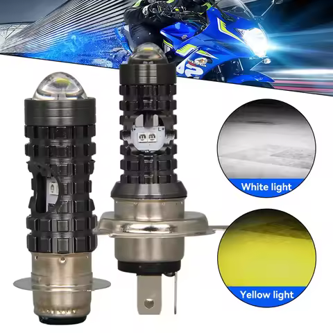 H4 P15D Motorcycle LED Lights Bulbs Hi/Low Dual Colors Headlight Projector Lens Bulb Motor Driving L