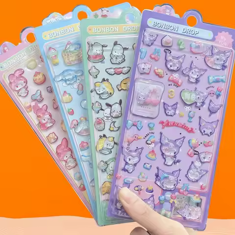 Sanrio Kuromi 3D Embossed Stickers cinnamoroll Cartoon Mobile Phone Decoration Children's Ledgers Ge