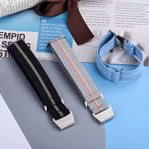 60s French Army Nylon Strap 20mm 22mm Parachute Elastic Nylon Watch Bands Black Blue Green Gray Man'