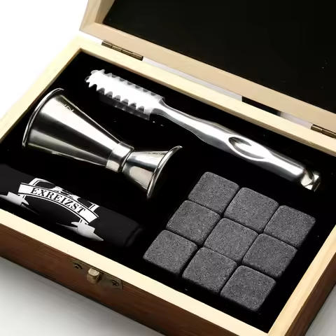 Whiskey Stones Gift Set 9 Granite Chilling Stones Whisky Rocks Reusable Ice Cubes With Jigger Best D