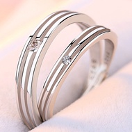 1 Pair 925 Sterling Silver Dual Lines Hollow Rings His and Her Ideal Couple Rings 2 In 1 CZ Diamond 