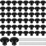 50 Keping Tombol Kabinet Dapur Bulat Hitam, Tombol Kabinet Hitam 1.2 Inci, Pemegang Laci, Tombol Lac