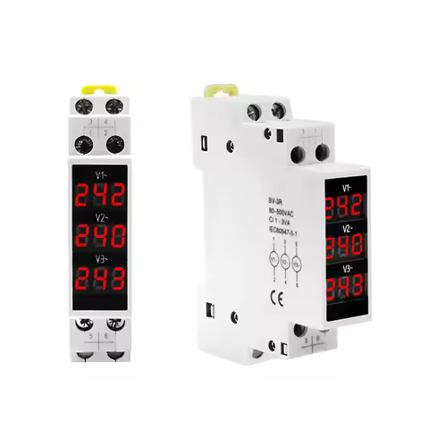 Three-Display Voltmeter Din Rail Three Phase Modular Voltage Meter AC80-500V 1VA V1V2V3 BV-3R 50-60H