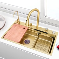 Kitchen Sink Gold 304 Stainless Steel Waterfall Sink Washbasin Single Sink Kitchen Sink