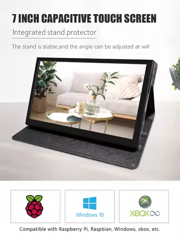 7 Inch LCD IPS Display HDMI-compatible Touch Screen with Case 1024x600 Resolution for Raspberry Pi 3