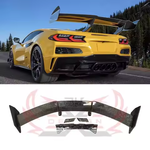 Dry Carbon Fiber ZR1 Style Rear Spoiler Tail Wing Fit for Corvette C8 ZR1 Z51 Bolt-On Easy Install B