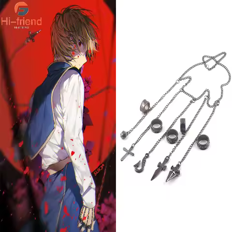 Anime Hunter x Hunter Kurapika Chain Rings Women Men Cosplay 1:1 Metal Pendant Clothing Accessories 