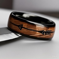 0 Retro Black Arrow Men's Ring Stainless Steel Simple Fashion Ring Black Wood Grain Black Arrow Brac
